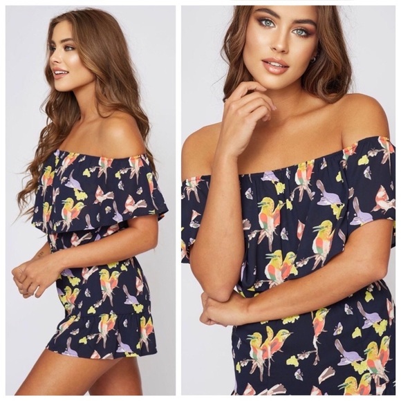Off-shoulder bird romper - Picture 1 of 2